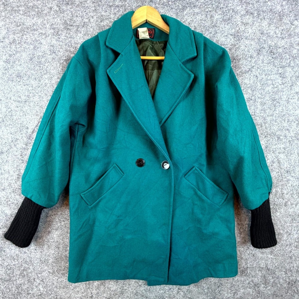 Vintage Patina International Pea Coat Jacket Womens Small Teal 80s Career Chic